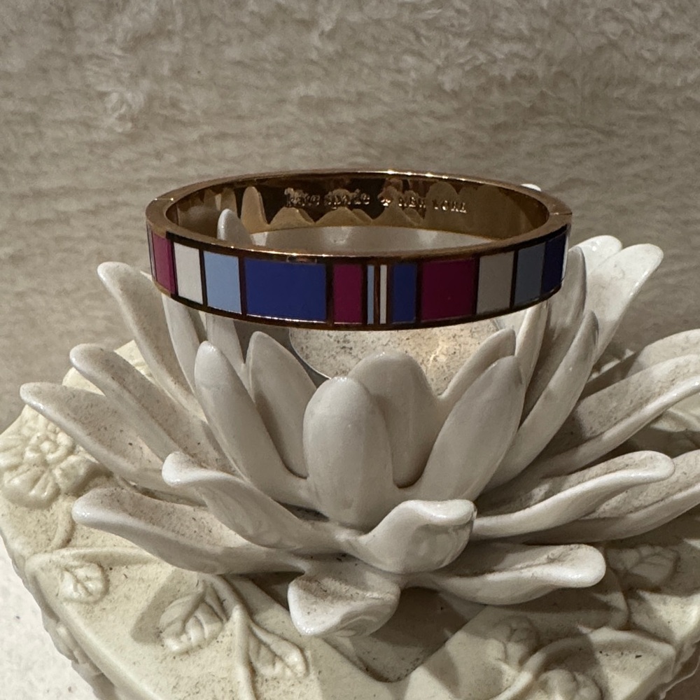 AUTHENTIC Kate Spade Gold Bangle with Blue and Red Accents - Picture 3 of 6